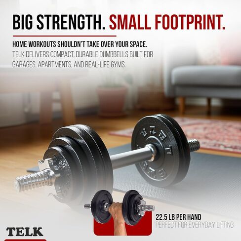 TELK – Adjustable Dumbbell Set – Home Gym Weight Set with Baked Enamel Cast Iron Plates – Space-Saving Free Weights for Strength Training in Saudi Arabia