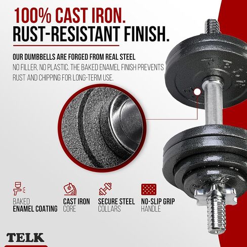 TELK – Adjustable Dumbbell Set – Home Gym Weight Set with Baked Enamel Cast Iron Plates – Space-Saving Free Weights for Strength Training in Saudi Arabia