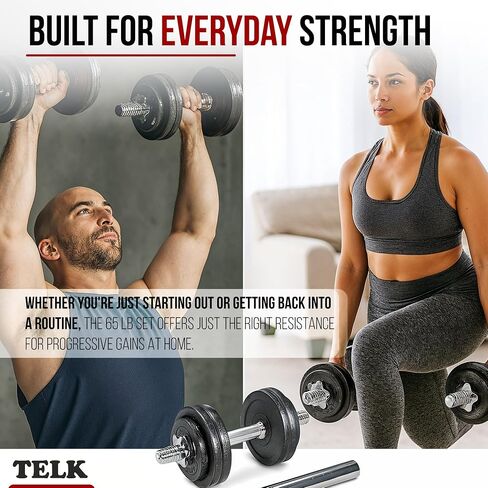 TELK – Adjustable Dumbbell Set – Home Gym Weight Set with Baked Enamel Cast Iron Plates – Space-Saving Free Weights for Strength Training in Saudi Arabia