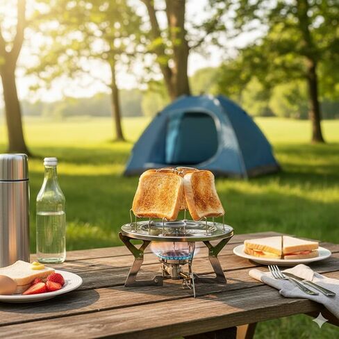 Portable Camping Toaster 4 Slice - Includes Barbeque Bread Clip - Camp Stove Toaster Rack for Indoor Baking and Outdoor Camping, Picnic, Hiking in Kuwait