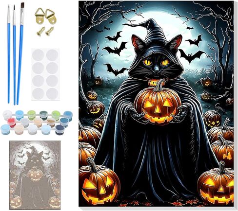 Halloween Paint by Numbers Kits for Adults Beginner with Framed Canvas, Ghost Pumpkins Color by Number, Easy Adult Paint by Numbers Painting Kit, Acrylic Arts and Crafts for Home Wall Decor 8x12inch in Saudi Arabia