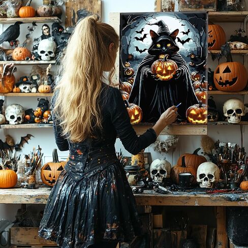 Halloween Paint by Numbers Kits for Adults Beginner with Framed Canvas, Ghost Pumpkins Color by Number, Easy Adult Paint by Numbers Painting Kit, Acrylic Arts and Crafts for Home Wall Decor 8x12inch in Saudi Arabia