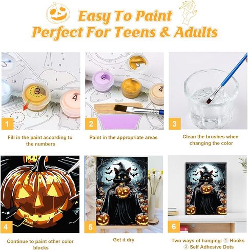Halloween Paint by Numbers Kits for Adults Beginner with Framed Canvas, Ghost Pumpkins Color by Number, Easy Adult Paint by Numbers Painting Kit, Acrylic Arts and Crafts for Home Wall Decor 8x12inch in Saudi Arabia