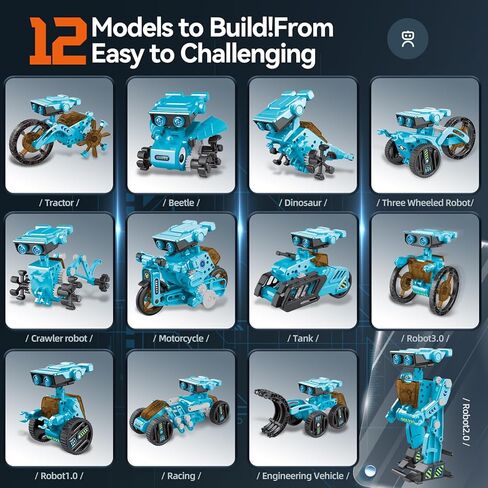 12-in-1 STEM Robot Kit Toys for Kids 8-12 12-16, DIY Building Educational STEM Science Kits for Kids Age 8-12 12-16, 8 9 10 11 12 13 14 15 16 Year Old Boy Birthday Gifts in Kuwait