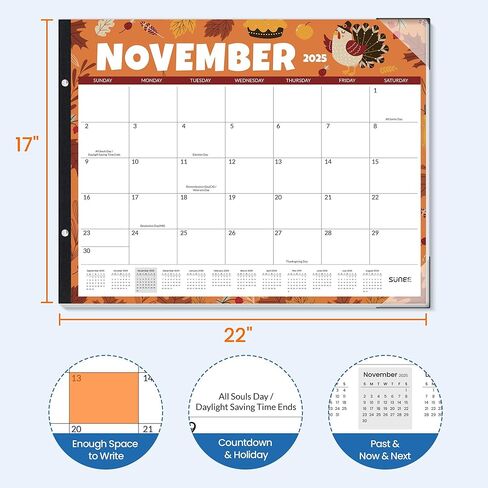SUNEE 2025 Desk Calendar Large 22x17 from Now to March 2026, Extra Large Desktop Monthly Calendar Pad 18 Months For Teacher or Family, Desk Top Calendar, Black in Kuwait