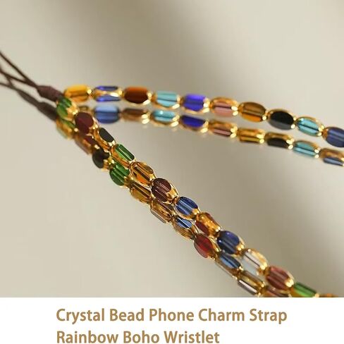 MORWLAT Beaded Phone Charm, Rainbow Crystal Wrist Lanyard Strap, Mobile Phone Decoration in Kuwait
