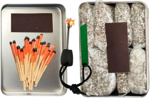 Emergency Fire Starter Kit – 8 Bags of Magnesium Shavings + 20 Windproof Waterproof Matches with Extra Striker Paper in Tin Box – Survival Kit for Camping, Hiking, Bug Out Bag in Kuwait