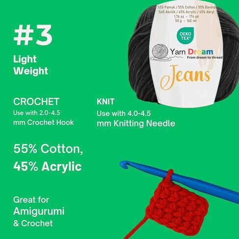 2 Skein 55% Cotton 45% Acrylic 174 yrd Cotton Yarn for Crocheting, Knitting Yarn for Amigurumi Soft Oeko Tex Knitting 4-4.5mm / Crochet 2-4,5mm 1.76 Oz Yellow in Saudi Arabia