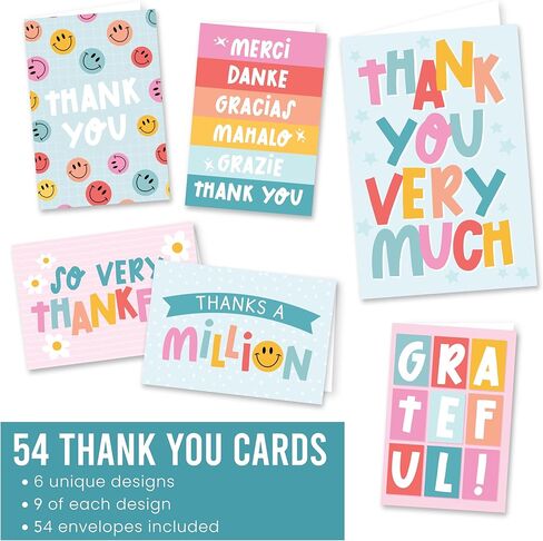 Hadley Designs 24 Blank Thank You Cards With Envelopes Bulk - Wedding Thank You Notes With Envelopes Set, Baby Shower Gratitude Cards, Teacher Appreciation Card - Colorful Notecards With Envelope in Kuwait