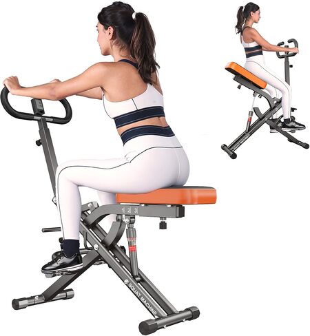 آلات التجديف لآلة القرفصاء من سوجيسهوم للمنزل قابلة للطي، آلة تجديف اللياقة البدنية، آلة القرفصاء والصف مع شريطي مقاومة قابلين للتعديل لممارسة التمارين الرياضية، سعة وزن 300 رطل، أحمر in Kuwait