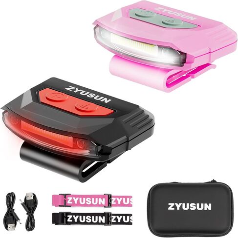 2-pack Rechargeable Cap Light,Clip on Hat with Motion Sensor,Lightweight IPX4 Waterproof,White/Red/Green Night Vision LED Light for Hunting Fishing Camping Hiking Cycling, Include Carrying Case in Saudi Arabia