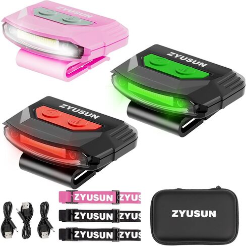 2-pack Rechargeable Cap Light,Clip on Hat with Motion Sensor,Lightweight IPX4 Waterproof,White/Red/Green Night Vision LED Light for Hunting Fishing Camping Hiking Cycling, Include Carrying Case in Saudi Arabia