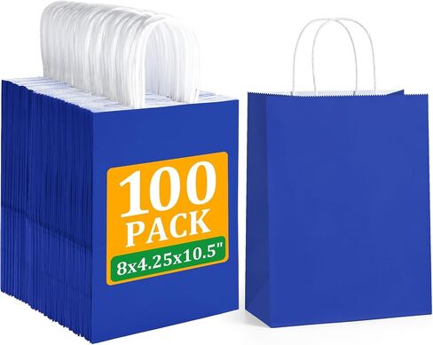 Bagdream 100pcs حقائب الهدايا الصفراء 8x4.25x10.5 بوصة متوسطة كرافت الأكياس الهدايا مع مقابض كبيرة ، حفل زفاف حفل زفاف الطفل لصالح التجزئة الأكياس الورقية القابلة لإعادة التدوير in Kuwait