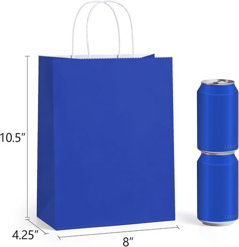 Bagdream 100pcs حقائب الهدايا الصفراء 8x4.25x10.5 بوصة متوسطة كرافت الأكياس الهدايا مع مقابض كبيرة ، حفل زفاف حفل زفاف الطفل لصالح التجزئة الأكياس الورقية القابلة لإعادة التدوير in Kuwait