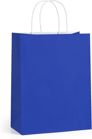 Bagdream 100pcs حقائب الهدايا الصفراء 8x4.25x10.5 بوصة متوسطة كرافت الأكياس الهدايا مع مقابض كبيرة ، حفل زفاف حفل زفاف الطفل لصالح التجزئة الأكياس الورقية القابلة لإعادة التدوير in Kuwait