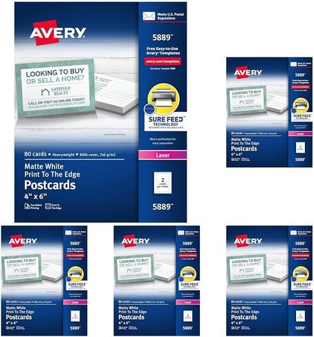 Avery Printable Postcards with Sure Feed Technology, 4" x 6", White, 80 Blank Postcards for Laser Printers (5889) in Saudi Arabia