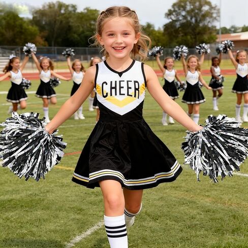 Cheerleader Costume for Girls Cheerleader Outfit for Kids Cheerleading Dress with Pom Poms for Halloween Dress Up in Kuwait