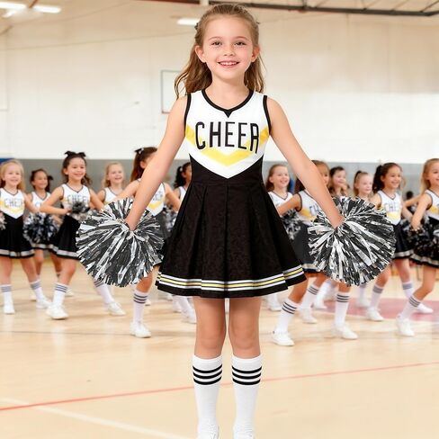 Cheerleader Costume for Girls Cheerleader Outfit for Kids Cheerleading Dress with Pom Poms for Halloween Dress Up in Kuwait