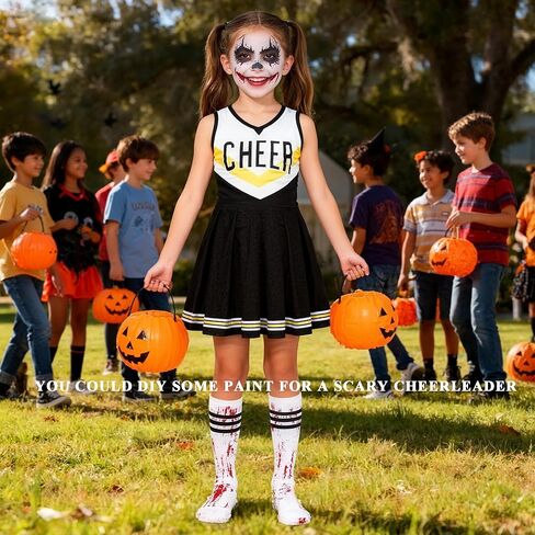 Cheerleader Costume for Girls Cheerleader Outfit for Kids Cheerleading Dress with Pom Poms for Halloween Dress Up in Kuwait