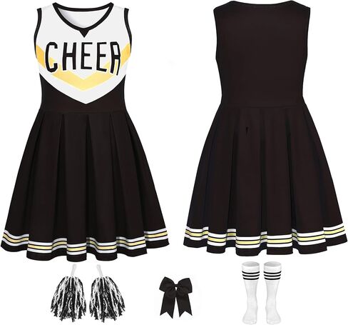 Cheerleader Costume for Girls Cheerleader Outfit for Kids Cheerleading Dress with Pom Poms for Halloween Dress Up in Kuwait