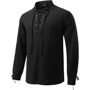 Mens Medieval Shirt Vintage Long Sleeve Lace Up Pirate top Renaissance Costume for Halloween Viking Cosplay
