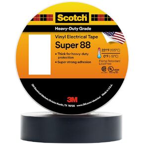 3M Scotch Vinyl Electrical Tape Super 88, 3/4 in x 36 yd (108 ft), Black, 1 Long Roll, Premium Grade, Rubber Resin Adhesive, PVC Backing, All-Season Heavy Duty Electric Tape