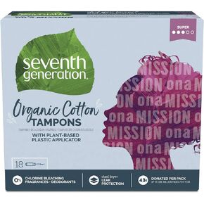 Seventh Generation Organic Cotton Tampons with Comfort Applicator Super Absorbency, White, 36 Count (Pack of 2)