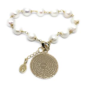 SIFRIMANIA Our Father Prayer Freshwater Cultured Pearls Pendant Adjustable Bracelet for Women (English)