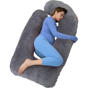 وسائد الحمل MAGIC ELEPHANT مقاس 60 بوصة للنوم، وسادة جسم قابلة للفصل على شكل حرف U لدعم البطن والظهر، وسادة أمومة للنساء الحوامل مع غطاء مخملي (رمادي داكن) in Kuwait