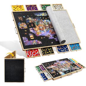 Tektalk 2000 Piece Foldable Puzzle Board with 8 Sorting Trays/Drawers, Jigsaw Puzzle Table with Cover, Storing for 2000, 1500, 1000, 500 Jigsaw Puzzle Pieces