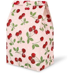 JarThenaAMCS 24Pcs Cherry Party Favor Bags Pink Paper Gift Bags with Tag Sticker Decals Summer Fruit Candy Treat Bags for Baby Shower Birthday Party Supplies