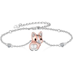 Peireara Corgi Bracelet 925 Sterling Silver Corgi Dog Bracelets Corgi Gifts Corgi Jewelry for Women Girls