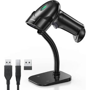 Barcode Scanner with Stand, USB Wired Inventory 2D 1D QR Code Scanner for Computer POS MAC with Automatic Screen Scanning, Handheld CMOS Image Bar Code Reader for Warehouse Library Supermarket