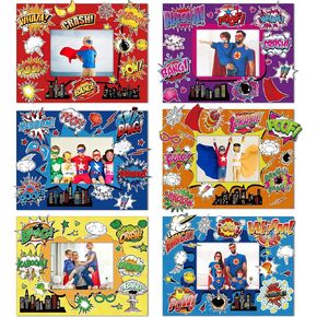 Pajean 24 Sets Hero Theme DIY Crafts Kit Hero Birthday Picture Frames Hero Party Stickers Theme Hero Photo Frames Decor for Boys Girls Boom Hero Theme Birthday Party Supplies Decorations