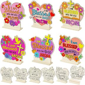 Vercraft 24 Set Mother's Day Crafts for Kids Bulk DIY Color Your Own Religious Mother's Day Tabletop Signs Mother's Day Gifts from Kids to Mom