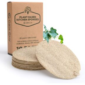Gaia Guy Natural Dish Sponge (10 Pack), Compostable Kitchen Scrubber Scouring Pad, 100% Plastic-Free Loofah Plant-Based Dishwashing Scrubber, Biodegradable and Zero Waste