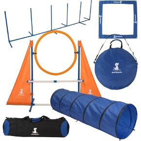 SparklyPets Premium Dog Agility Training Equipment, Build Unique Dog Agility Course with New Jump Over & Under Element, a Perfect Obstacle Course Backyard Set for Indoors & Outdoors!