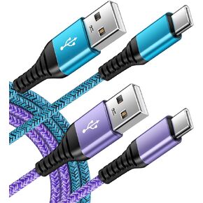 كابل شاحن USB C طويل Samsung S24 S23 بطول 10 أقدام 2 حزمة لهاتف Samsung Galaxy A15 5G A25 A14 A54 S22 FE Ultra S21 A13 A53، iPhone 15 Pro Max/Plus، Pixel 8، سلك طاقة سلك شحن سريع لهاتف Android