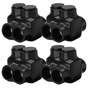 OHLECTRIC Black insulated Connector - Dual Entry - 2 Port - 250-6 AWG - 5/16 Allen Hex - Pre-Filled with Oxide Inhibitor for Easy Use - Rubber Vinyl Coating, 6061-T6 Aluminum CU9AL - (4 Pack) OL-14783