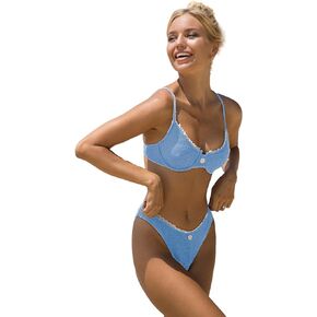 SOLY HUX Women's Bikini Sets High Waisted Bathing Suits Two Piece Swimsuits Sexy Lace Trim Underwire Swimwear