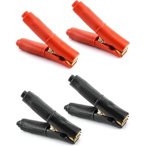 QWORK Battery Alligator Clips, 4 Pack, 100A Long Battery Clamps Jumper Cables Boost Clips for Car Auto Vehicle (2 Pcs Red + 2 Pcs Black)