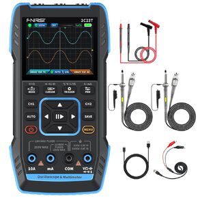 FNIRSI 2C23T Digital Oscilloscope Multimeter DDS Generator 3 in 1, 2 Channels, 10MHz Bandwidth, 50MSa/s Sampling Rate, 10000 Counts, Voltage, Current, Capacitor, Resistor, Diode Test