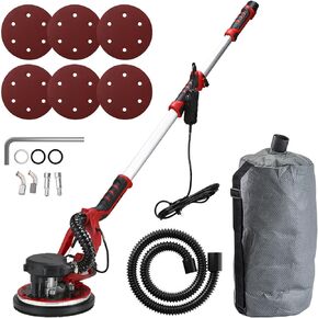 HYCHIKA Electric Drywall Sander, 1250W Power Drywall Sander with Vacuum, Dual LED Light, Extendable Handle, 6 Sanding Discs and Dust Collection Bag