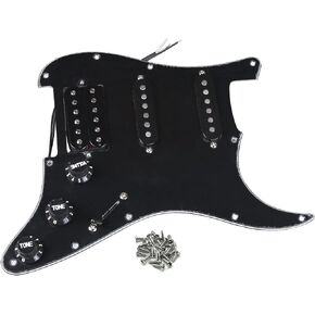 FLEOR Alnico 5 SSH Prewired Strat Pickguard Loaded Pickguard Humbucker Pickup Set، أسود