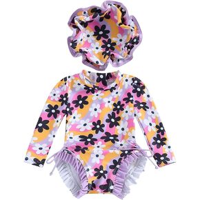 Toddler Baby Girl One Piece Swimsuit Long Sleeve Rash Guard Swimwear Summer Bathing Suit in Saudi Arabia