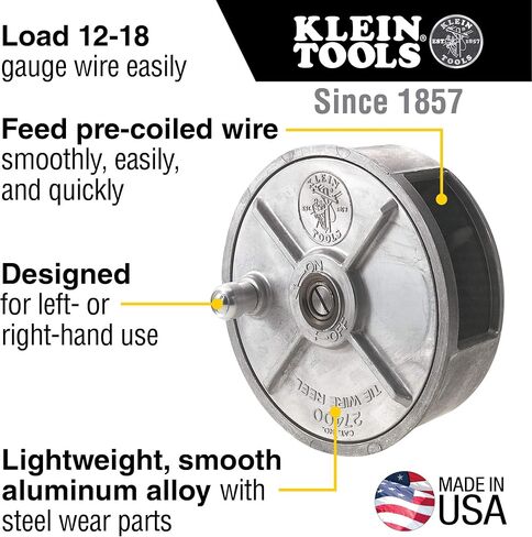 Klein Tools 27500 Tie Wire Reel, Quick Lock, Lightweight Aluminum, 12-18 Gauge Wire, Ambidextrous Rewind Knob in Kuwait
