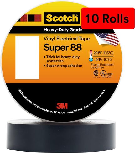 3M Scotch Vinyl Electrical Tape Super 88, 3/4 in x 44 ft, Black, 1 roll, Premium Grade, Rubber Resin Adhesive, PVC Backing, All-Season Heavy Duty Electric Tape in Kuwait