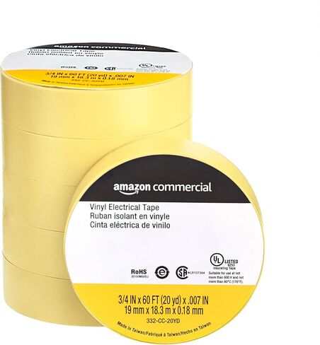 شريط كهربائي من الفينيل التجاري من أمازون، 3/4 بوصة × 60 قدم × 0.007 بوصة (19 ملم × 18.3 متر × 0.18 ملم)، أسود، 6 عبوات in Kuwait