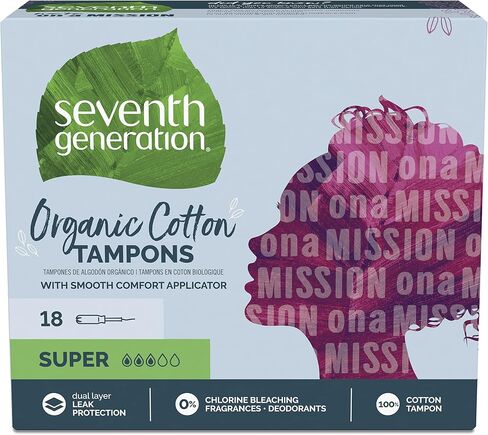 Seventh Generation Organic Cotton Tampons with Comfort Applicator Super Absorbency, White, 36 Count (Pack of 2) in Saudi Arabia