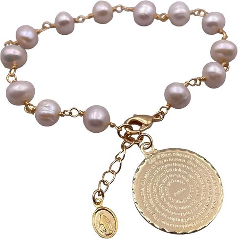 SIFRIMANIA Our Father Prayer Freshwater Cultured Pearls Pendant Adjustable Bracelet for Women (English) in Saudi Arabia